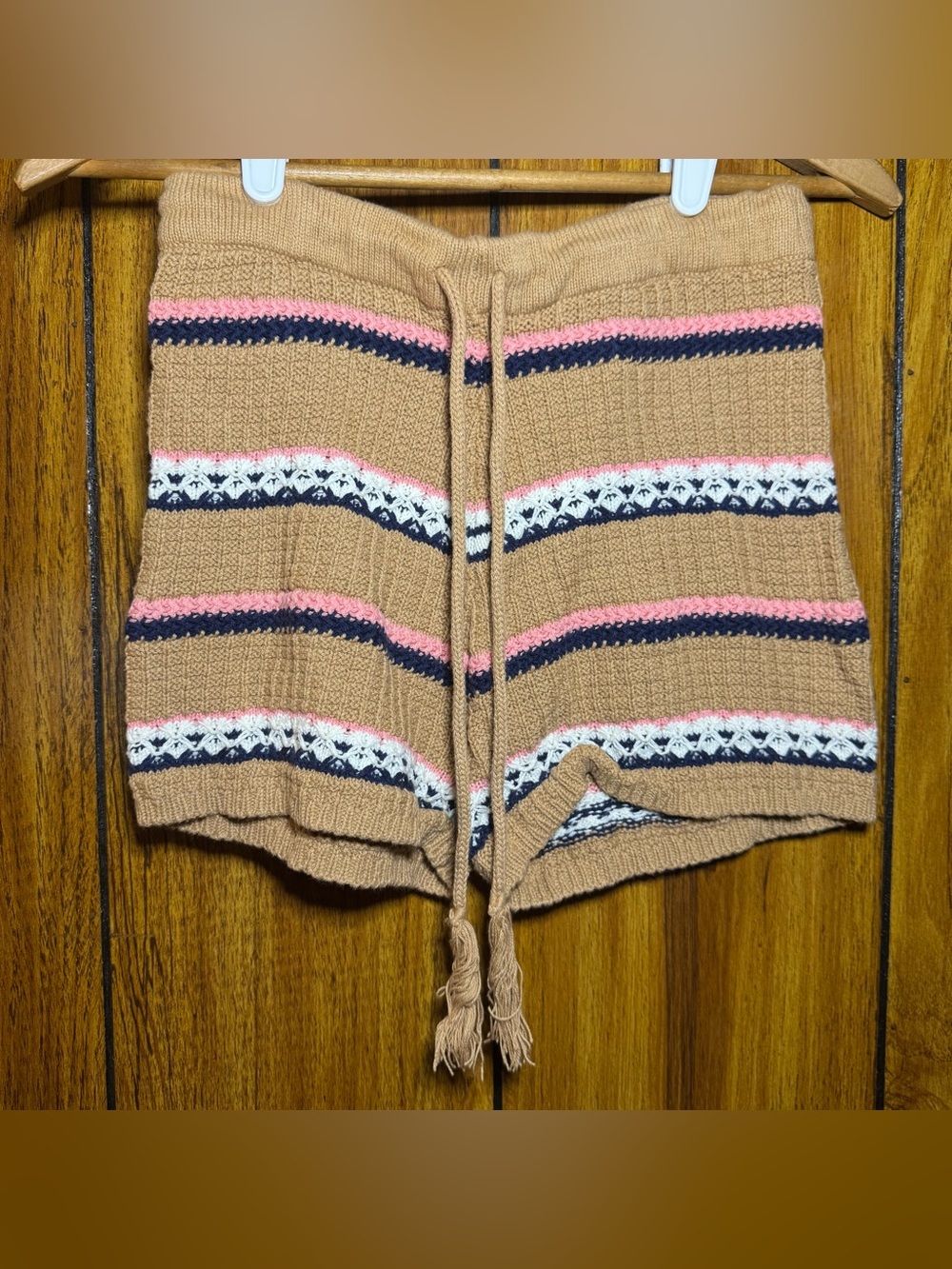Jolie & Joy Womens Knit Shorts Small Tan Boho Lounge Festival Earthy Beachy
